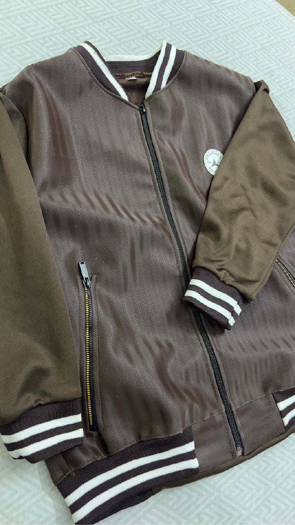 Premium Men's Jacket Varsity Leather Front - Brown