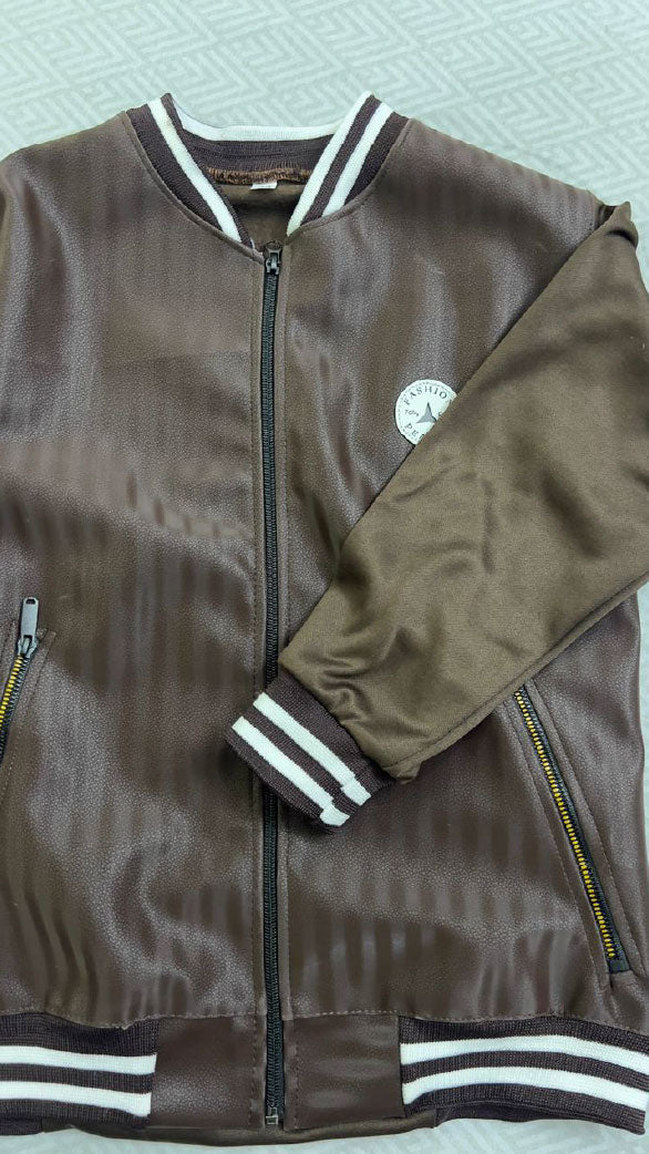 Kids Premium Brown Jacket Leather Front Jacket (5–10 Years)