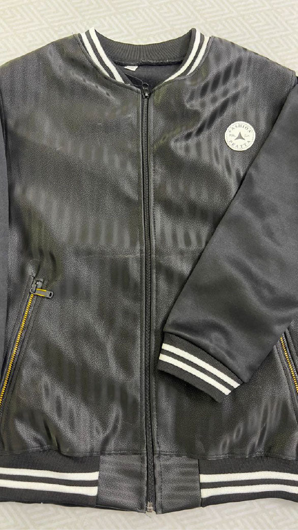 Kids Premium black Jacket Leather Front Jacket (5–10 Years)