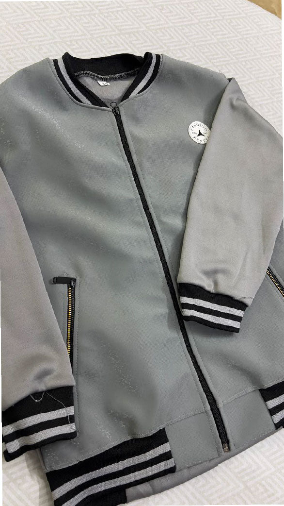 Kids Premium Grey Jacket Leather Front Jacket (5–10 Years)