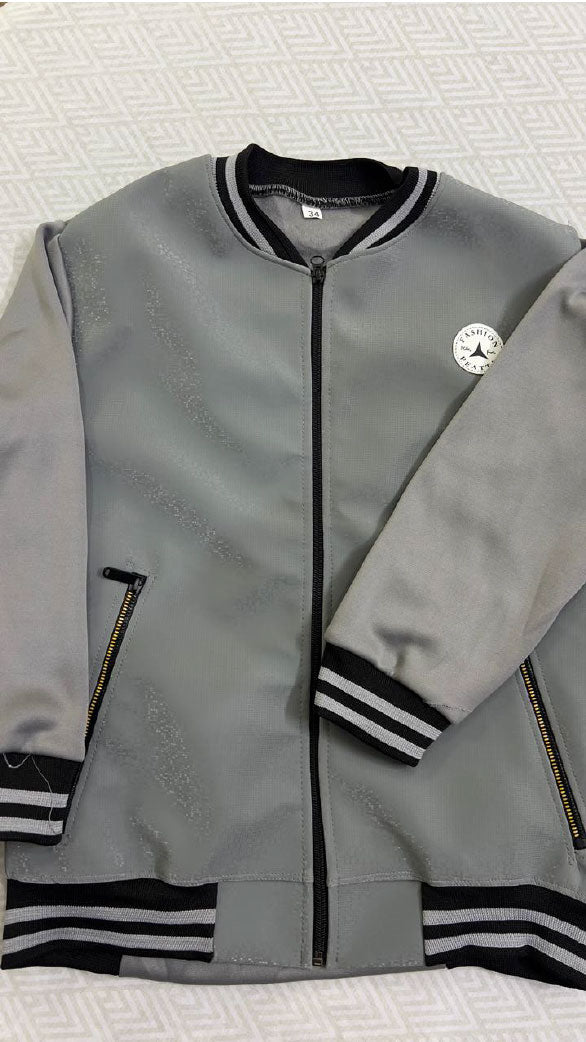 Premium Men's Jacket Varsity Leather Front - Gray