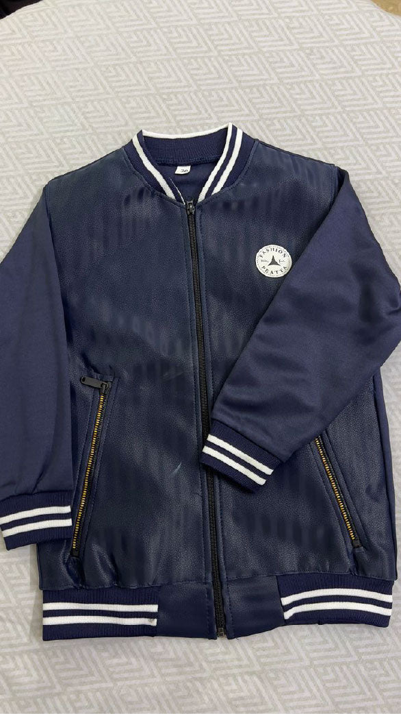 Kids Premium Blue Jacket Leather Front Jacket (5–10 Years)