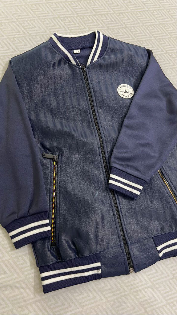 Kids Premium Blue Jacket Leather Front Jacket (5–10 Years)