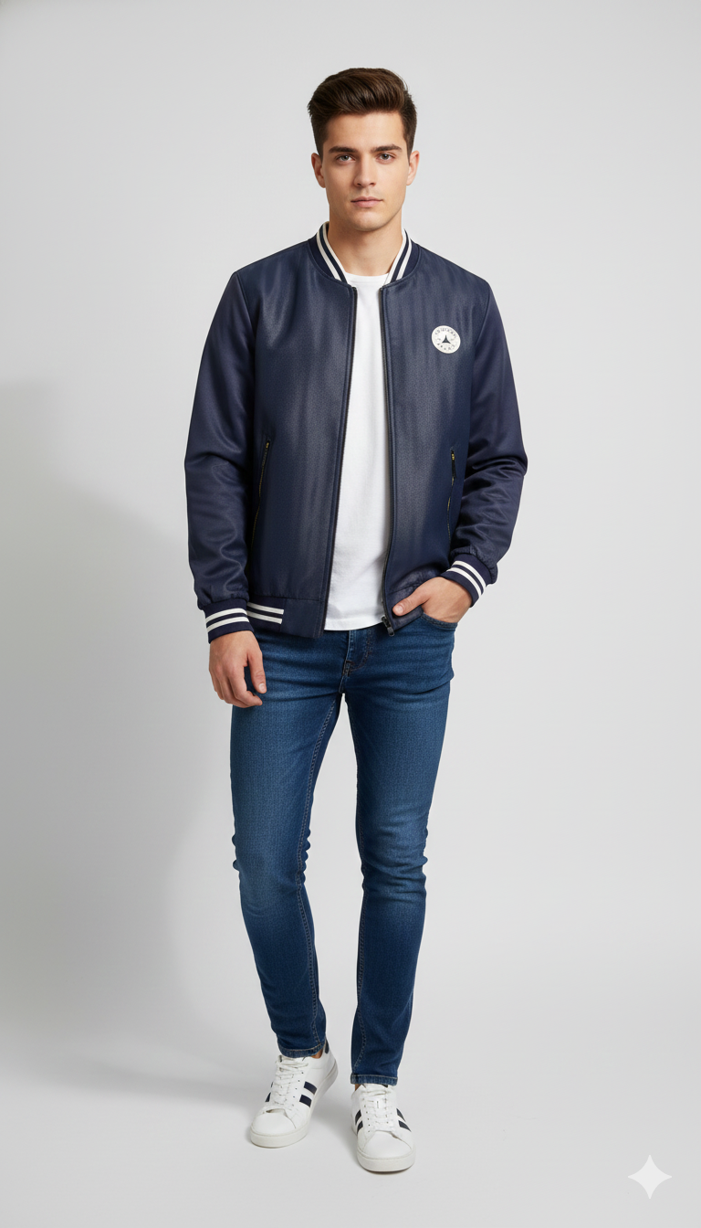 Premium Men's Jacket Varsity Leather Front - Blue