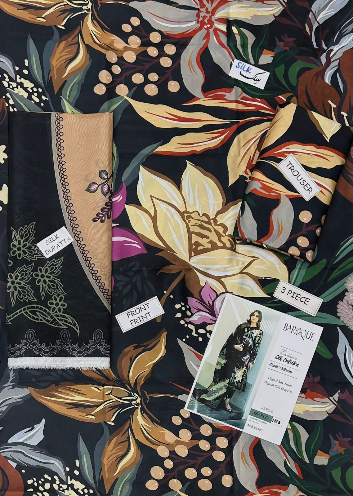 3pc Unstitched Shamooz Silk Fabric 029