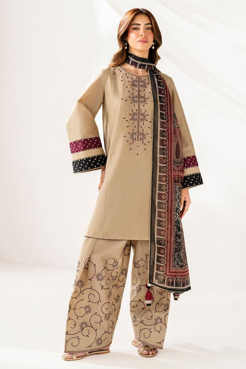 3Pc Embroidered DHANAK With Pashmina Wool Shawl